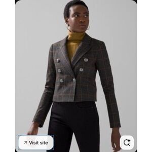 NWT White House Black Market Glen Plaid Grey Whisky Cropped Jacket 10